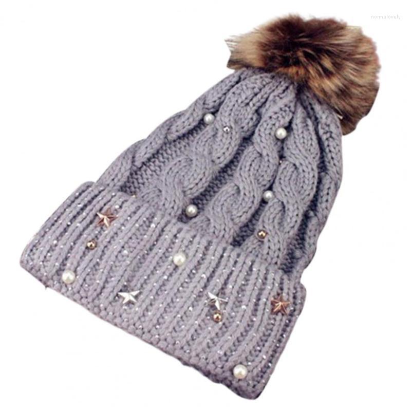 

Visors Lady Hat Imitation Pearl Beanie Stretchable Twist Pattern Women, White