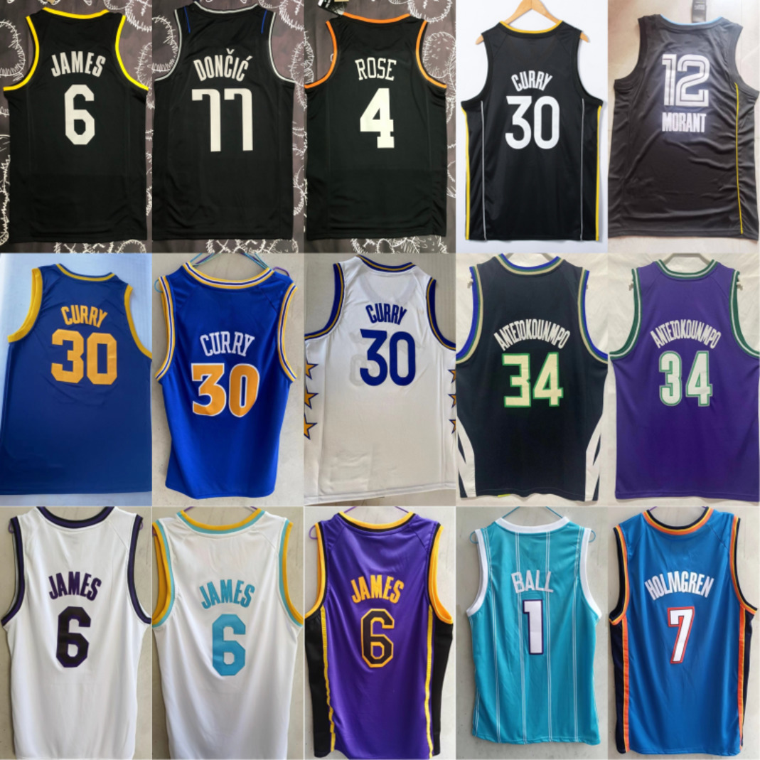

2022-23 Basketball 30 Stephen 6 James Curry Jerseys Luka 7 Chet Holmgren 77 Doncic 34 Giannis Ja 12 Morant Antetokounmpo Jersey Stitched New 2023 Blue White Purple, As