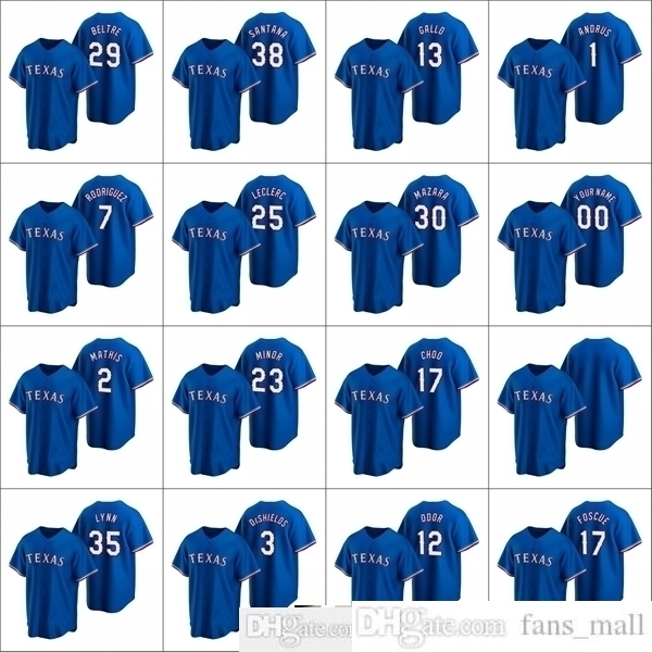 

2021 Men Baseball Jerseys #12 Rougned Odor 1 Elvis Andrus 29 Adrian Beltre 23 Mike Minor BELTRE LYNN Custom Women Youth Alternate Jersey