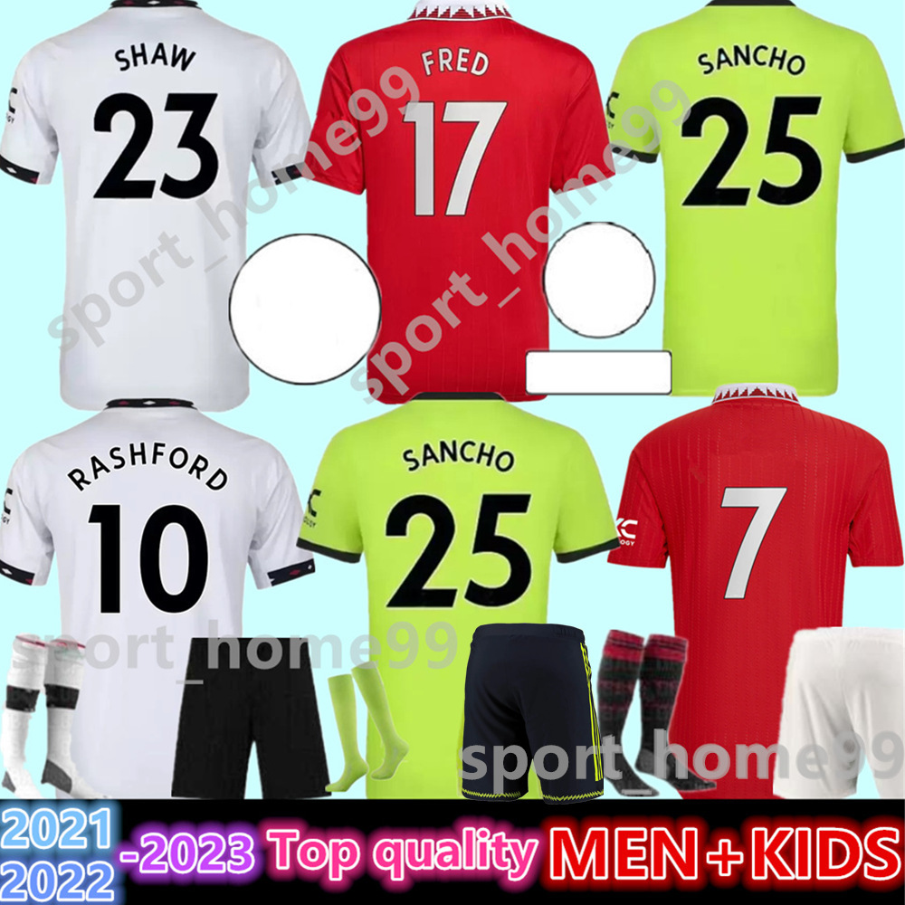 

New 22 23 SANCHO Soccer Jersey RASHFORD ANTONY ERIKSEN B. FERNANDES MARTIAL CASEMIRO MARTINEZ WEGHORST GARNACHO home away 3rd Men kids kit football shirt, 22/23 adult-home