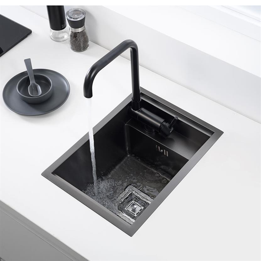 

Hidden black Kitchen sink Single bowl Bar Small Size Stainless Steel Balcony sink Concealed black kitchen sink Bar271j