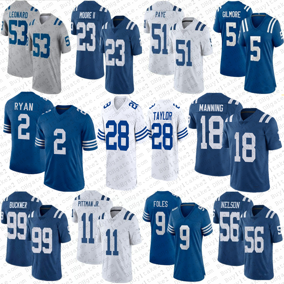 

Jonathan Taylor Matt Ryan Custom Football Jerseys Nick Foles Stephon Gilmore Quenton Nelson Kwity Paye Michael Pittman Jr Kenny Moore Shaquille Leonard Alec Pierce, Youth