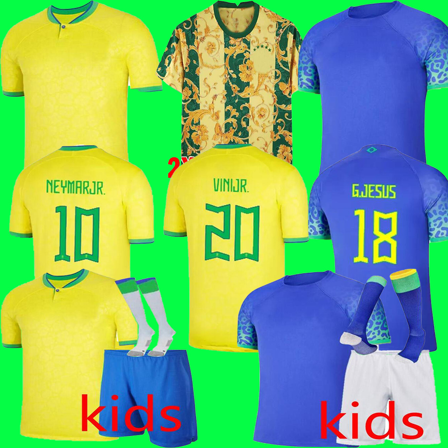 

BrazilS 2022 soccer jerseys player fans Camiseta de futbol PAQUETA BRAZILS NERES COUTINHO JESUS MARCELO PELE CASEMIRO brasil 22 23 maillots kids SETS football shirt