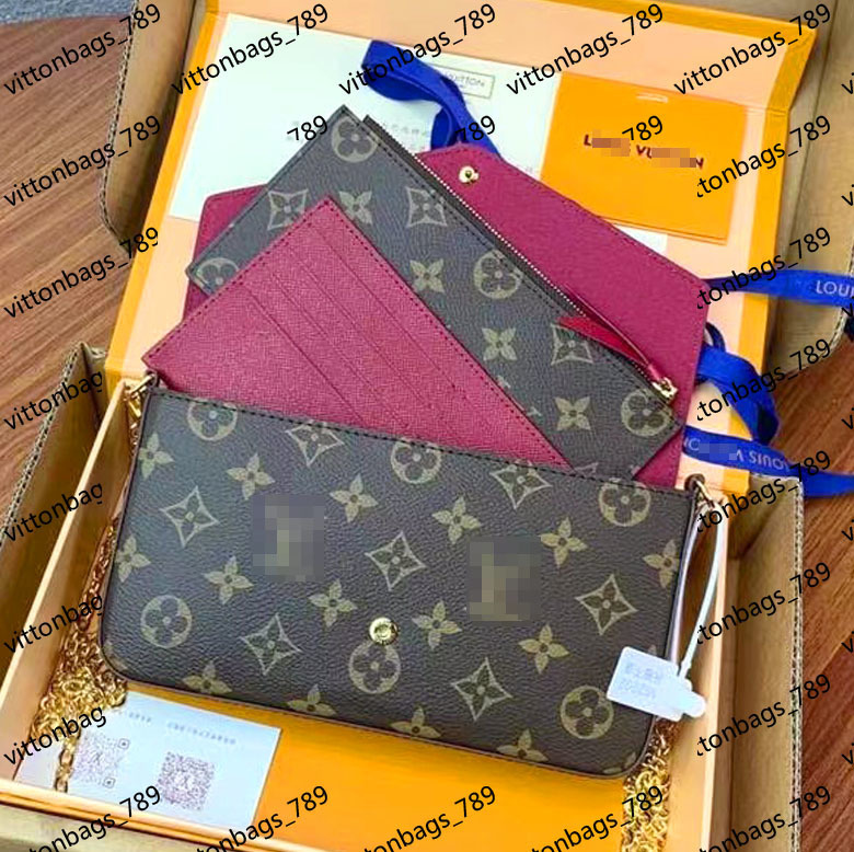 

3 pcs/set women Shoulder Bags favorite multi pochette accessories Crossbody Purse Messenger Handbags Flower designer lady Leather With Box, Brown black