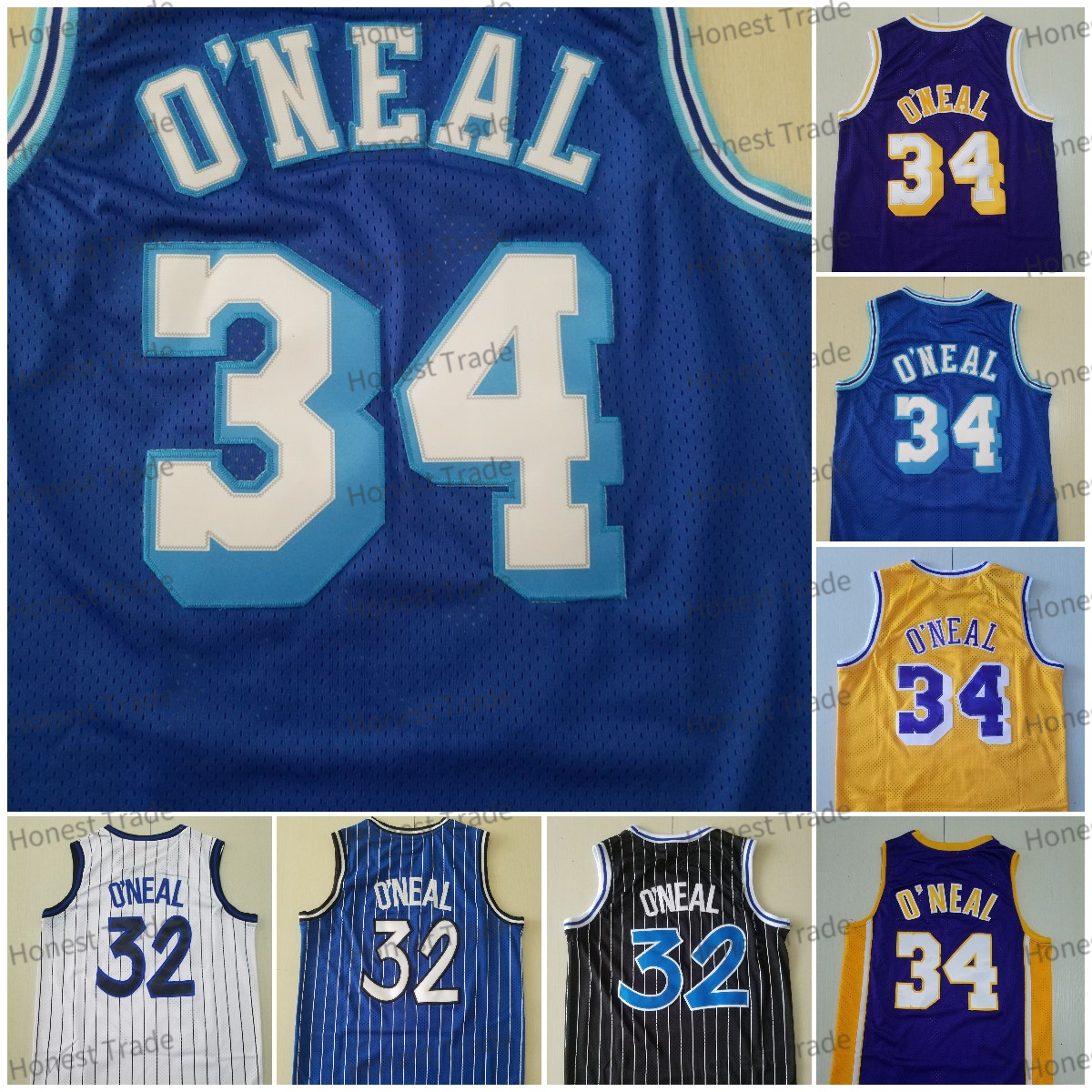 

Mens Basketball Throwback Jersey 34 Shaq Black Stitched Neal Yellow Purple Men Jerseys