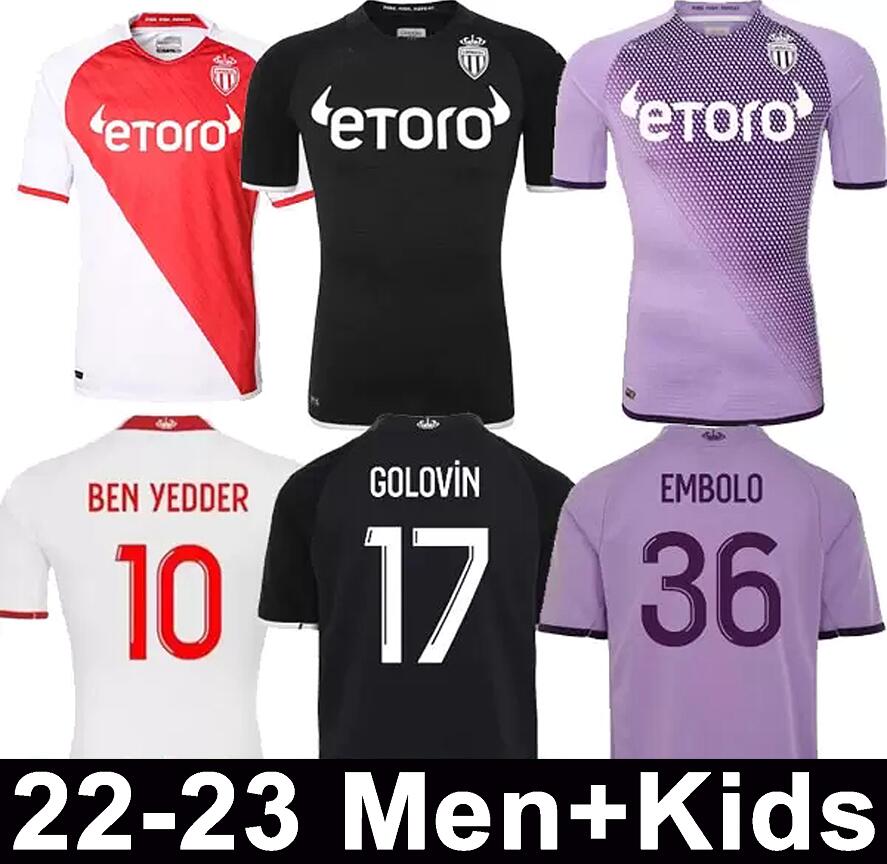 

22 23 AS Monaco third Soccer Jerseys BEN YEDDER 2022 2023 Purple GOLOVIN BOADU S.DIOP JEAN LUCAS MINAMINO Football Shirt FOFANA VOLLAND GELSON.M Men Kids Jersey, 22 23 home kids