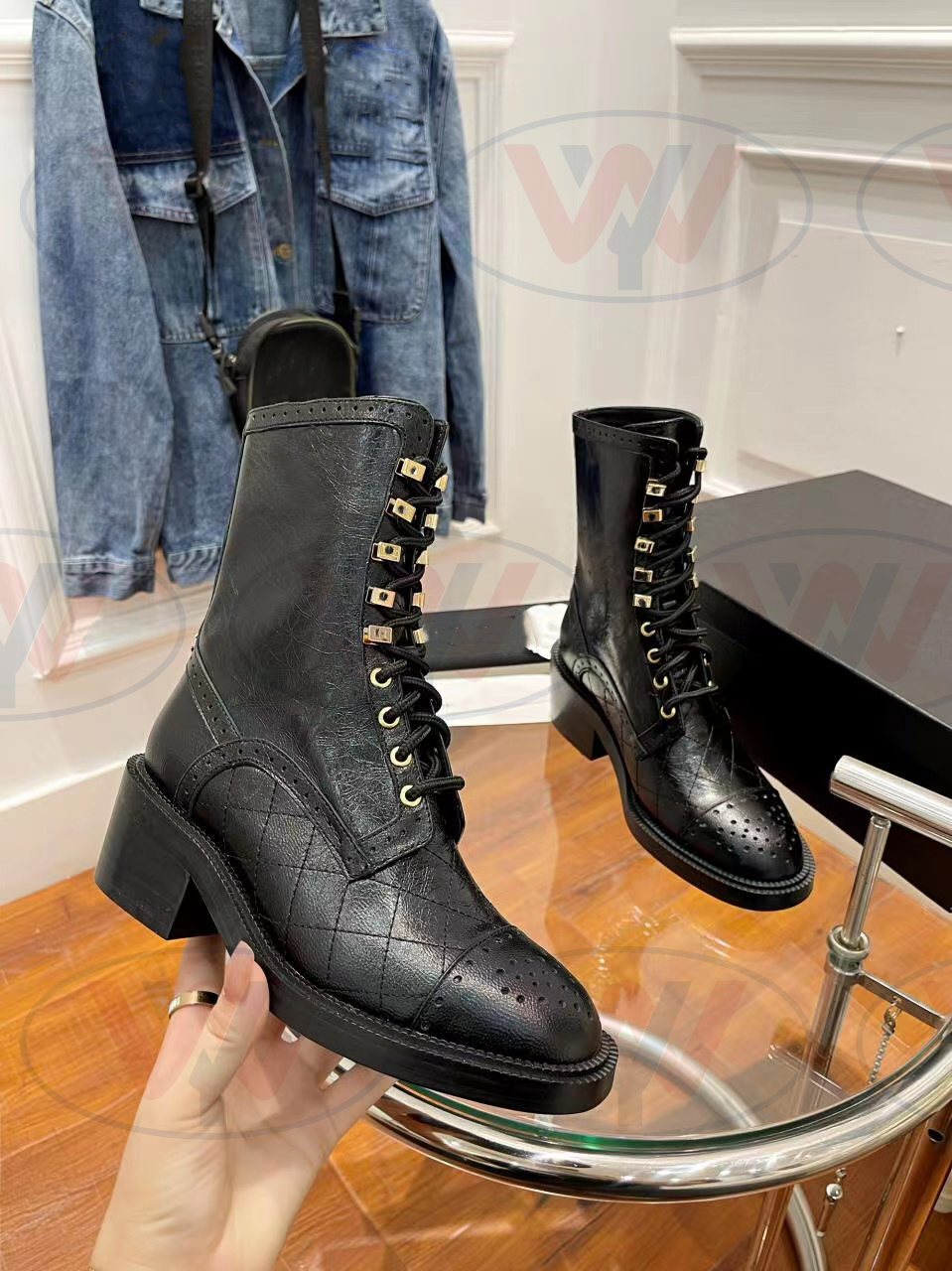 

Boots Leather Design Boot Round-Toed Fashion Lingge Jacquard Comfortable Autumn The Perfect With Dresses And Pants Size EU1Y, Black