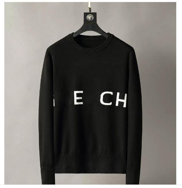 

designer Mens Sweater Winter Fleece Neck Warm Pullover Quality Knit Wool designer knitting Casual Jumpers Brand Cotton sweatshirt Asian size, Black