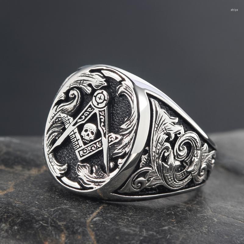 

Cluster Rings Freemason Skull And Bones Signet Masonic Hand Sterling Silver Ring