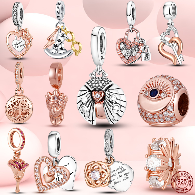 

925 Silver bead fit Charms Pandora Charm Bracelet Rose Gold charmes ciondoli DIY Fine Beads Jewelry
