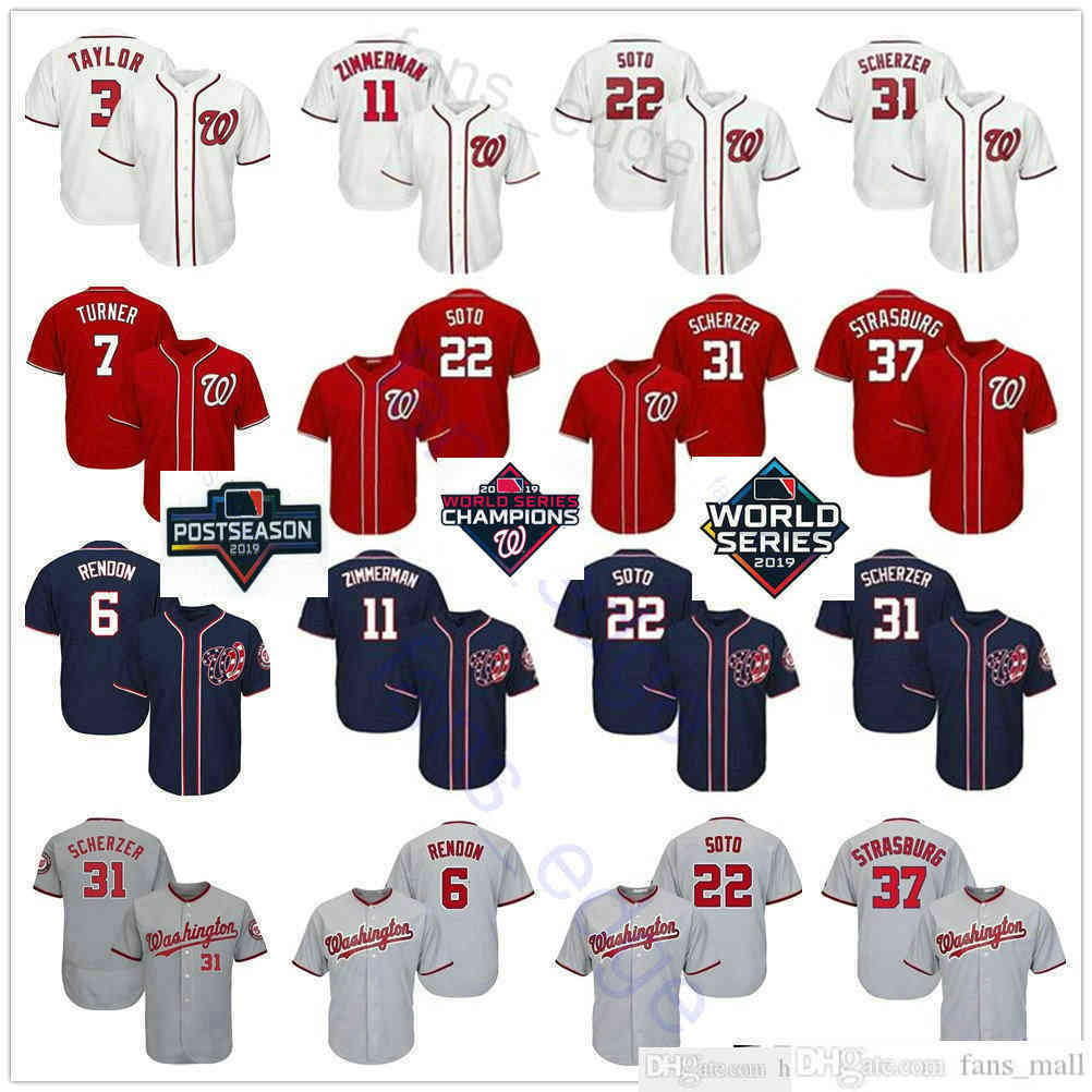 

2019th World Series Champions WS Baseball Jerseys Stitched 22 Juan Soto 31 Max Scherzer 7 Trea Turner 11 Ryan Zimmerman 37 Stephen Strasburg Jersey, White