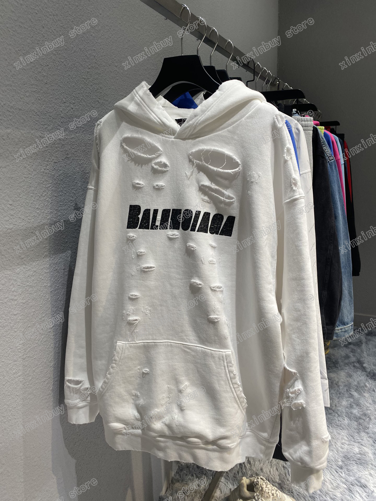 Xinxinbuy Men Designer Hoodies détruits lettre de Paris trou Print Cotton Pullover Femmes Green rouge noir blanc violet xs-l