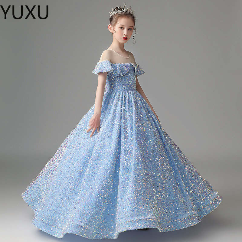 2023 robes de filles de fleurs longues robes de première communion sainte paillettes dentelle robe de bal filles robes de reconstitution historiq