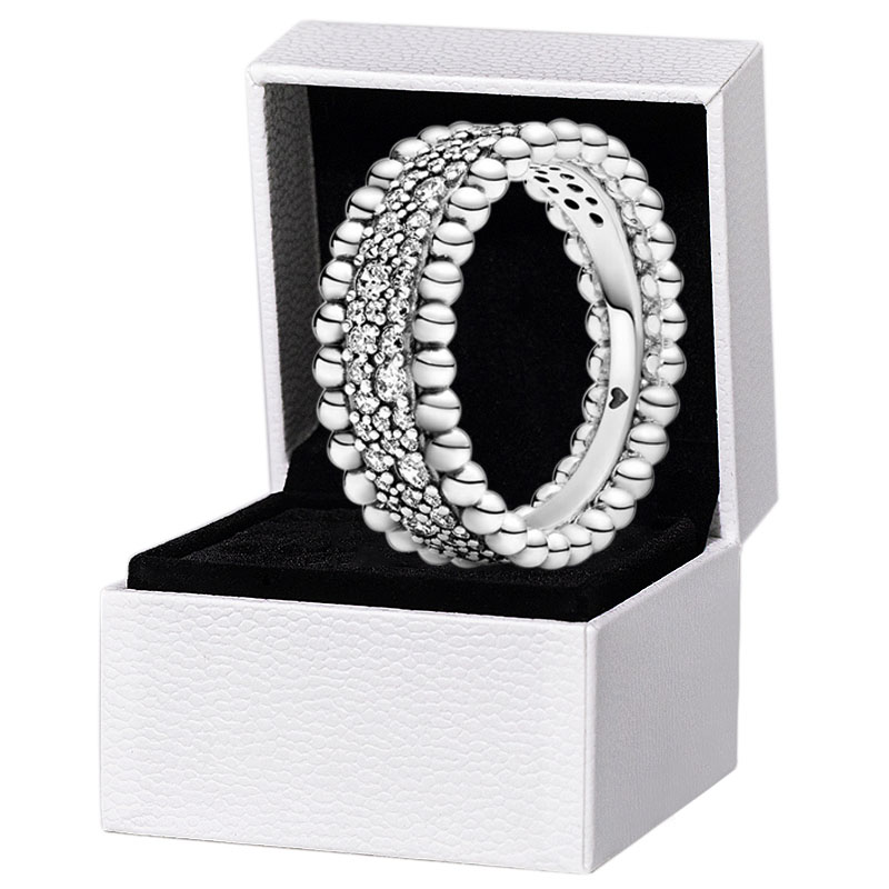 

NEW Beaded Pave Band RING Authentic 925 Sterling Silver Women Mens Wedding designer Jewelry For pandora CZ diamond Rings with Original Box set
