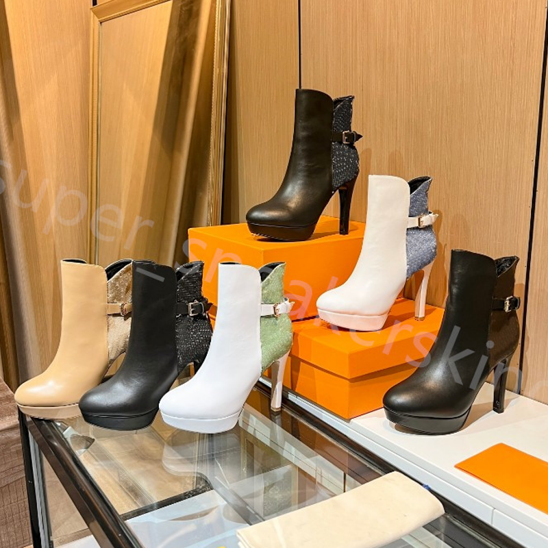 

2022 Designer High heel Women Boots 10CM Fashion Ankle boots real leather Martin boot Outdoor Thick Bottom Shoes with Box size 35-42