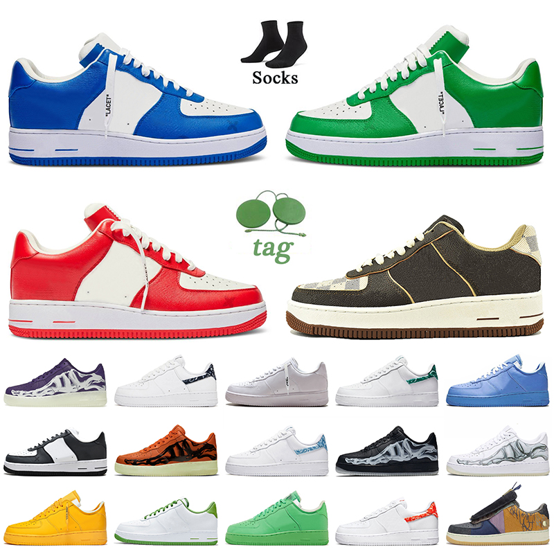 

Luxury Designer Running Shoes men women AF1 Team Royal Gym Green Comet Red Printing Brown Skeleton Purple Paisley Airforces 1 Platform Sneakers Offs White Trainers, B61 low white 36-45