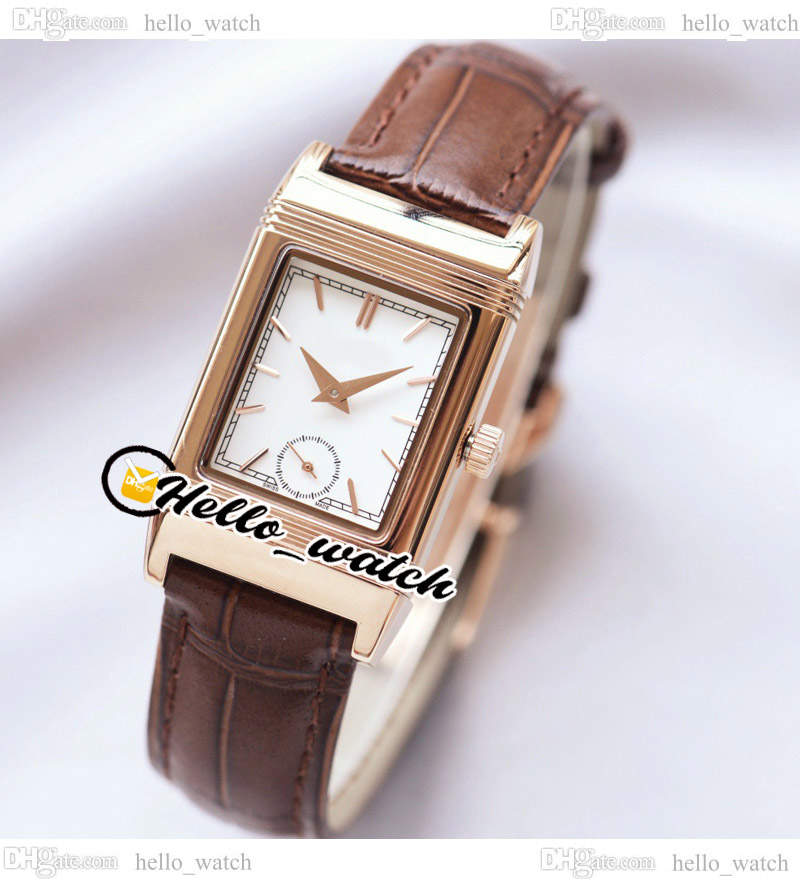 

New 180 Degree Reverso Swiss Quartz Womens Watch Q2568101 White Dial Stick Markers Rose Gold Case Brown Strap Lday Watches High Quality 23mm HWJL HelloWatch E201B1, Waterproof service