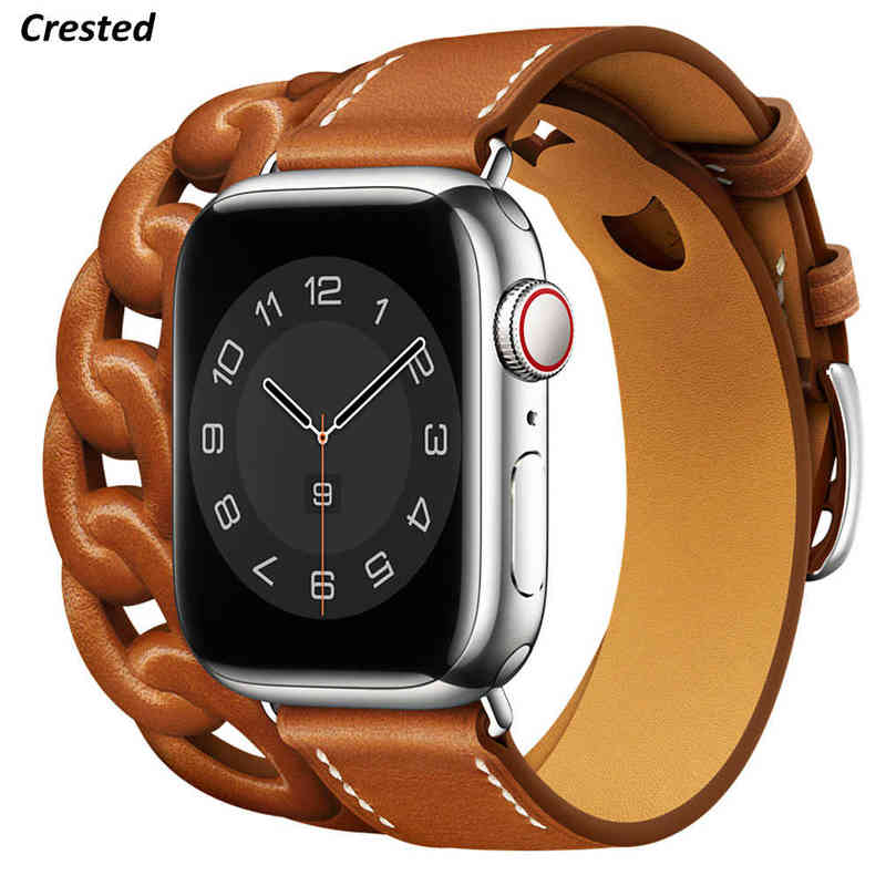 

Watch Bands Gourmette Double Tour For Apple band 40mm 41mm 38mm 44mm 45mm 42mm Genuine Leather bracelet i serie 7 6 5 3 se strap T220827