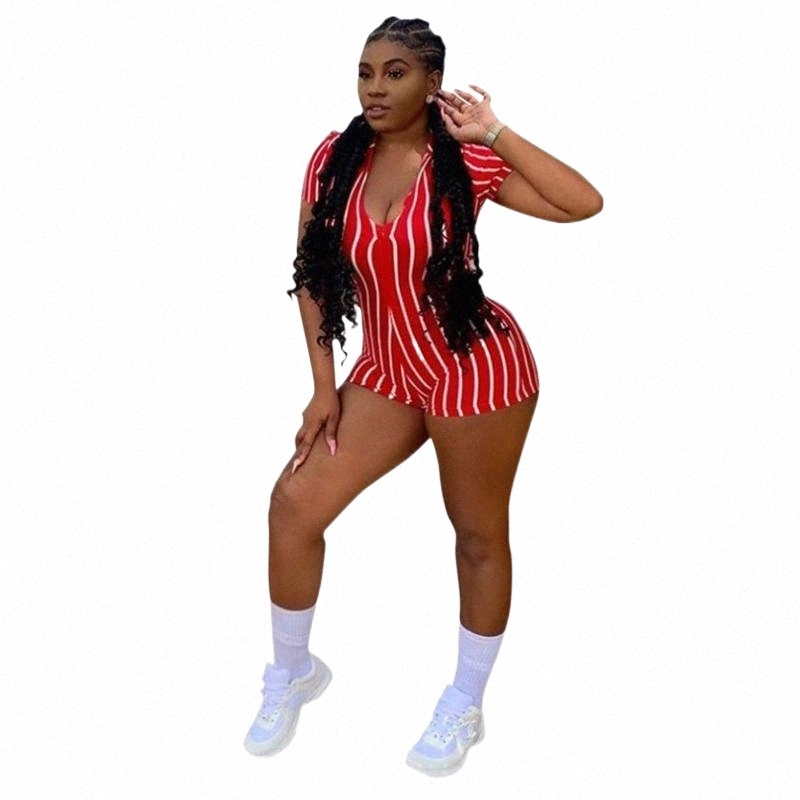 Women's Jumpsuits & Rompers women's Jumpsuits & Rompers Summer Fashion Ladies Sweet Elegant Women Refreshing Playsuits Striped Deep V-N-image-796200239