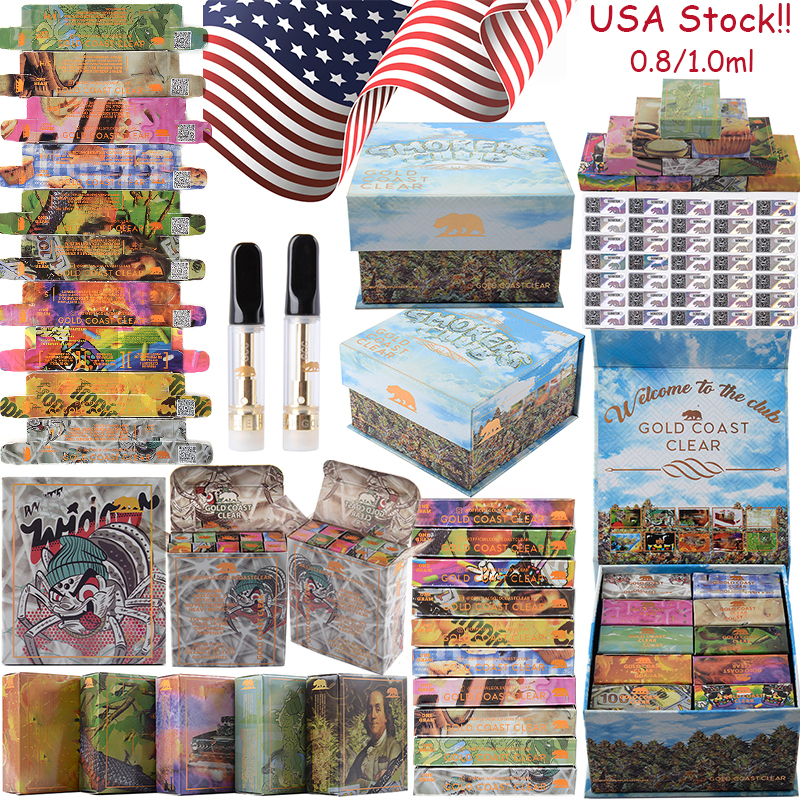 

Stock In USA Newest GOLD COAST CLEAR Atomizers 0.8ml 1ml Smokers Club Disposable Vape Pen Vape Cartridges Glass Tank Wax Vaporizer E Cigarettes Empty 10 Strains