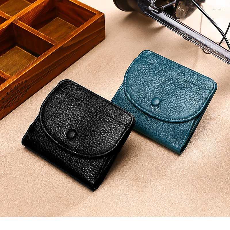 

Wallets Genuine Leather Wallet Mini Purse Women's Card Holder Coin Cowhide Solid Color Walletss Fashion Woman, Black