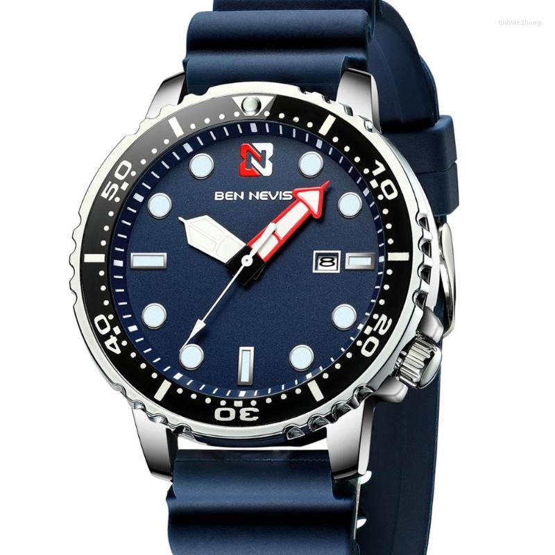 

Wristwatches Ben Nevis Men's Watches Fashion Analog Quartz Watch With Date Military Waterproof Silicone Rubber Strap Wristwatch For Man, Blue
