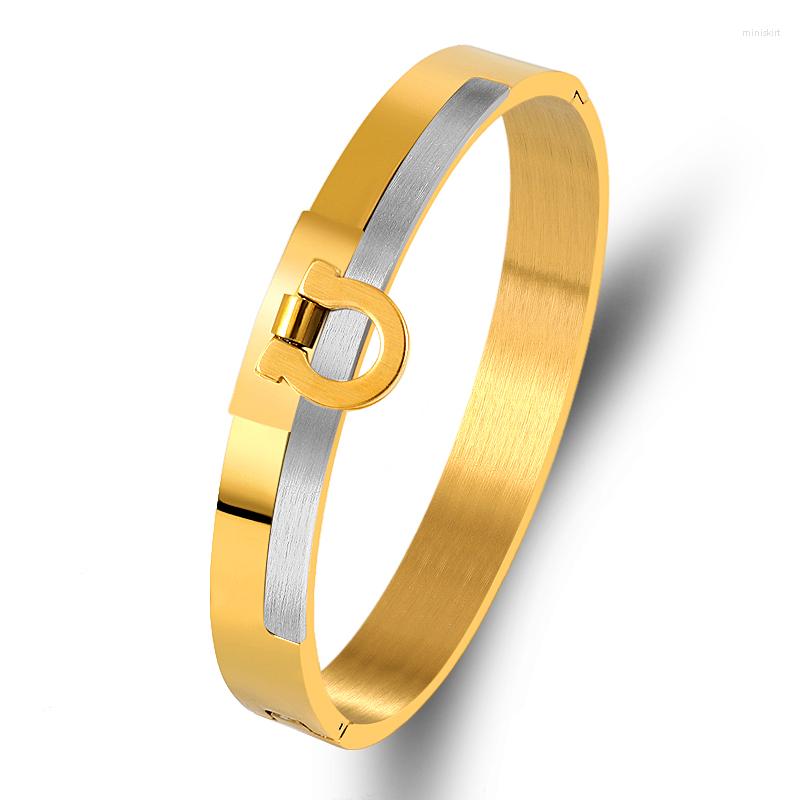 

Bangle Punk Metal Buckle Lock Charm Cuff Bangles For Men Stainless Steel Gold Silver Color Bijoux Luxury Jewelry Accessories