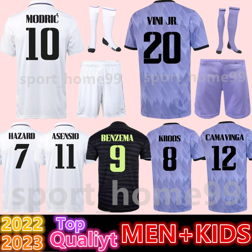 

New 2022 2023 BENZEMA Camisetas de Soccer Jersey HAZARD CAMAVINGA ALABA MODRIC ASENSIO VALVERDE reAL mADRIds Home Away Football Shirt adult Men Kids kit uniform, 22/23 adult-home-patch