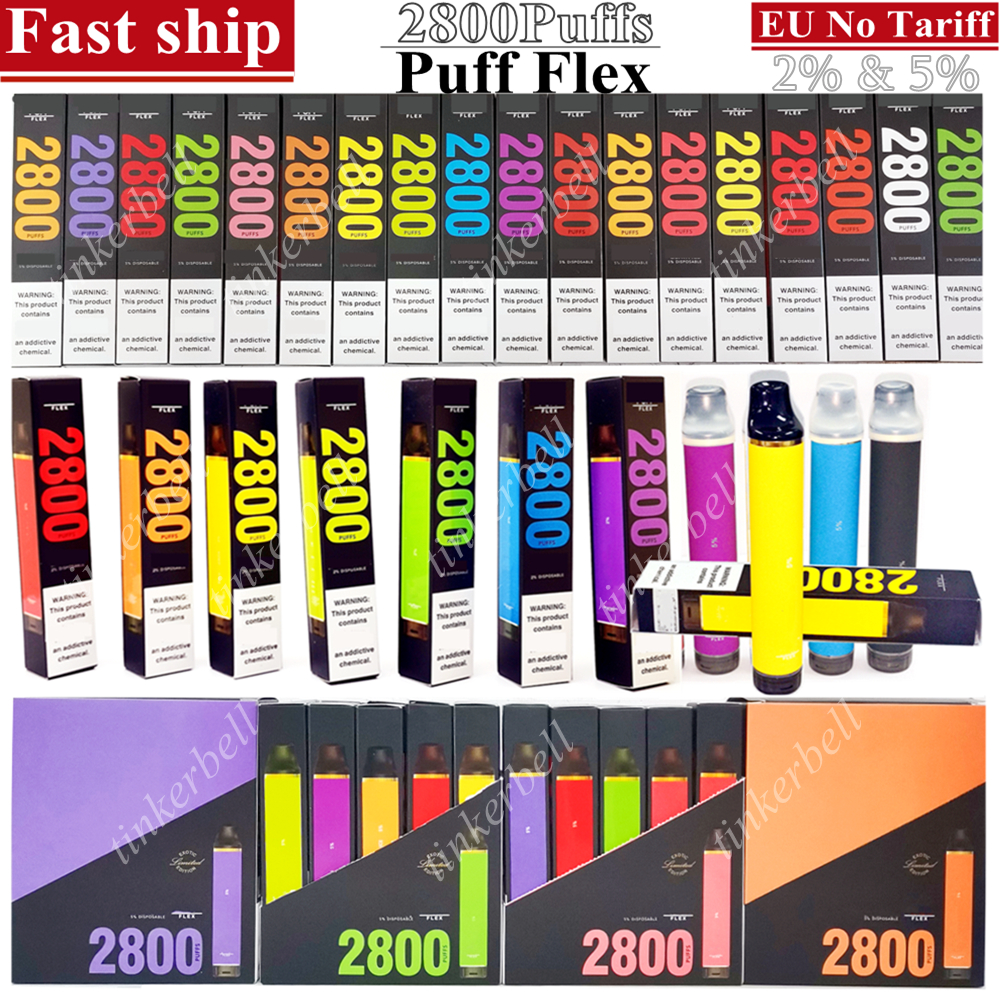 

Puff 2800 Puffs Flex E Cigarette Vapes Disposable Vape Pen 0% 2% 5% Kits E Cigs Battery 8ML Prefilled Pod Cartridge Vapors EU Duty Free Desechable Device Vapers Bar