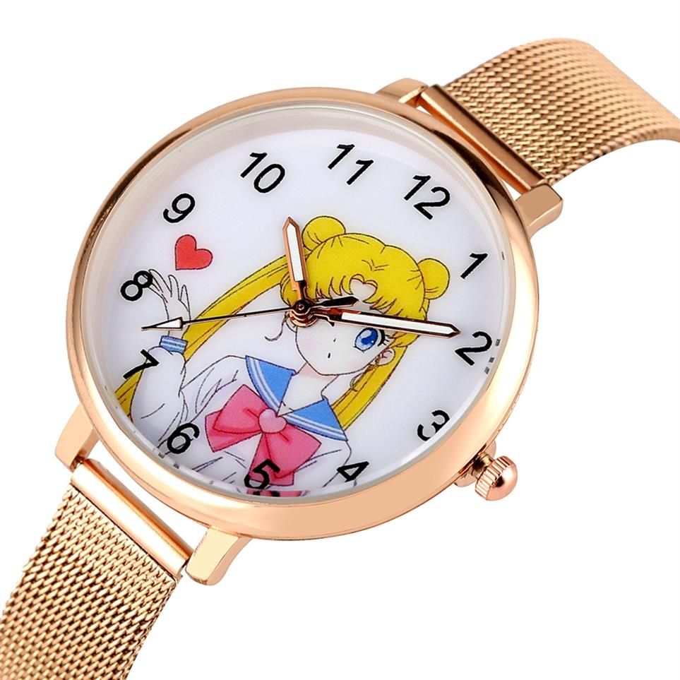 

Sailor Moon Womens Bracelet Watch Fashion Rose Gold Mesh Band Quartz Ladies Clocks Female Watches Hours Gifts Relogio Feminino278y, Stainless band