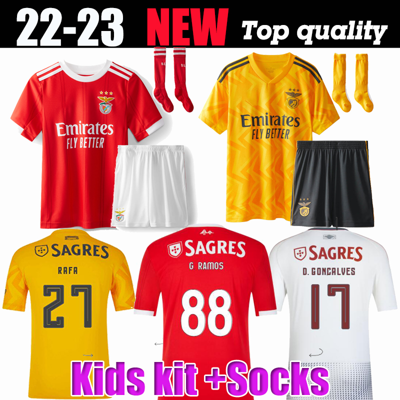

Kids Kit 22 23 Benfica Soccer Jersey FANS EVERTON Benfica JONAS GABRIEL Camiseta SEFEROVIC ZIVKOVIC SALVIO ELISEU FEJSA RAFA 2022 2023 Football shirts