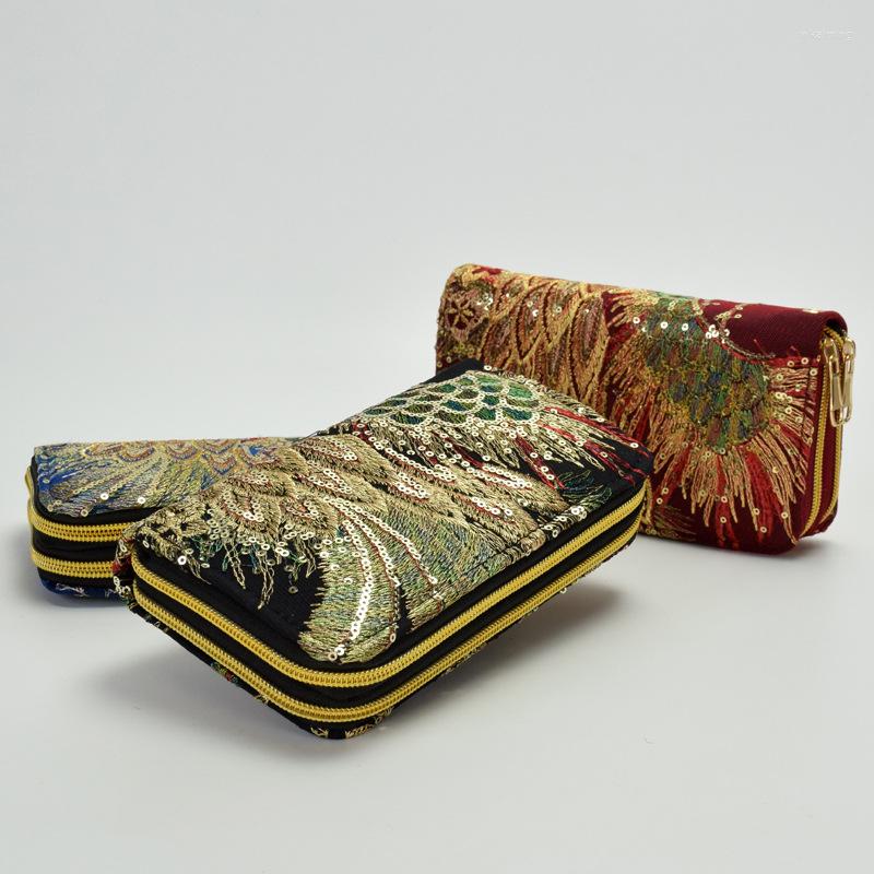 

Wallets In 2022 The Nation Wind Double-sided Embroidery Peacock Pattern Long Hand Zero Wallet Zipper Purse, Black