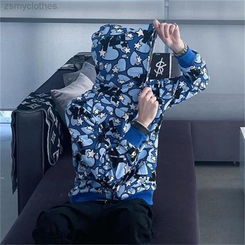 Sweat à capuche surdimensionné imprimé étoiles de la mode européenne et américaine hommes Y2K street Harajuku modèles de couple à manches longues