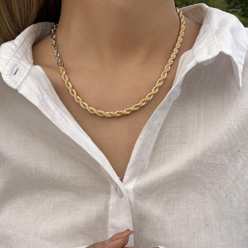 

Choker 2022 Fashion Trend Metal Sliver And Gold Necklace Chain Personality Simple Fried Dough Twist