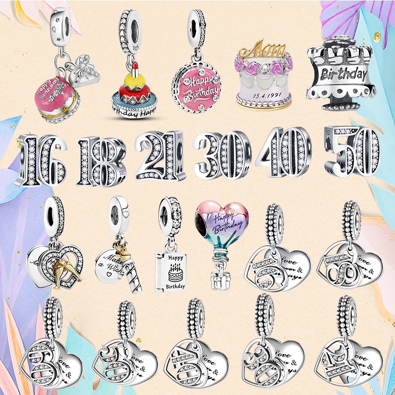 

925 Silver bead fit Charms Pandora Charm Bracelet Happy Birthday Cake Candle Charm Birthday charmes ciondoli DIY Fine Beads Jewelry