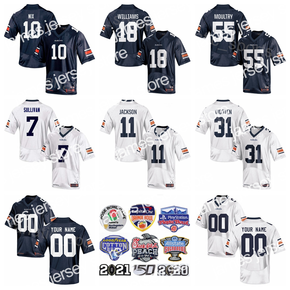 

American College Football Wear NCAA Auburn Tigers Football College 99 TD Moultry Jersey 4 Tank Bigsby 18 Seth Williams 7 Pat Sullivan 90 Nick Fairley 9 Zakoby McClain 3, Navy blue