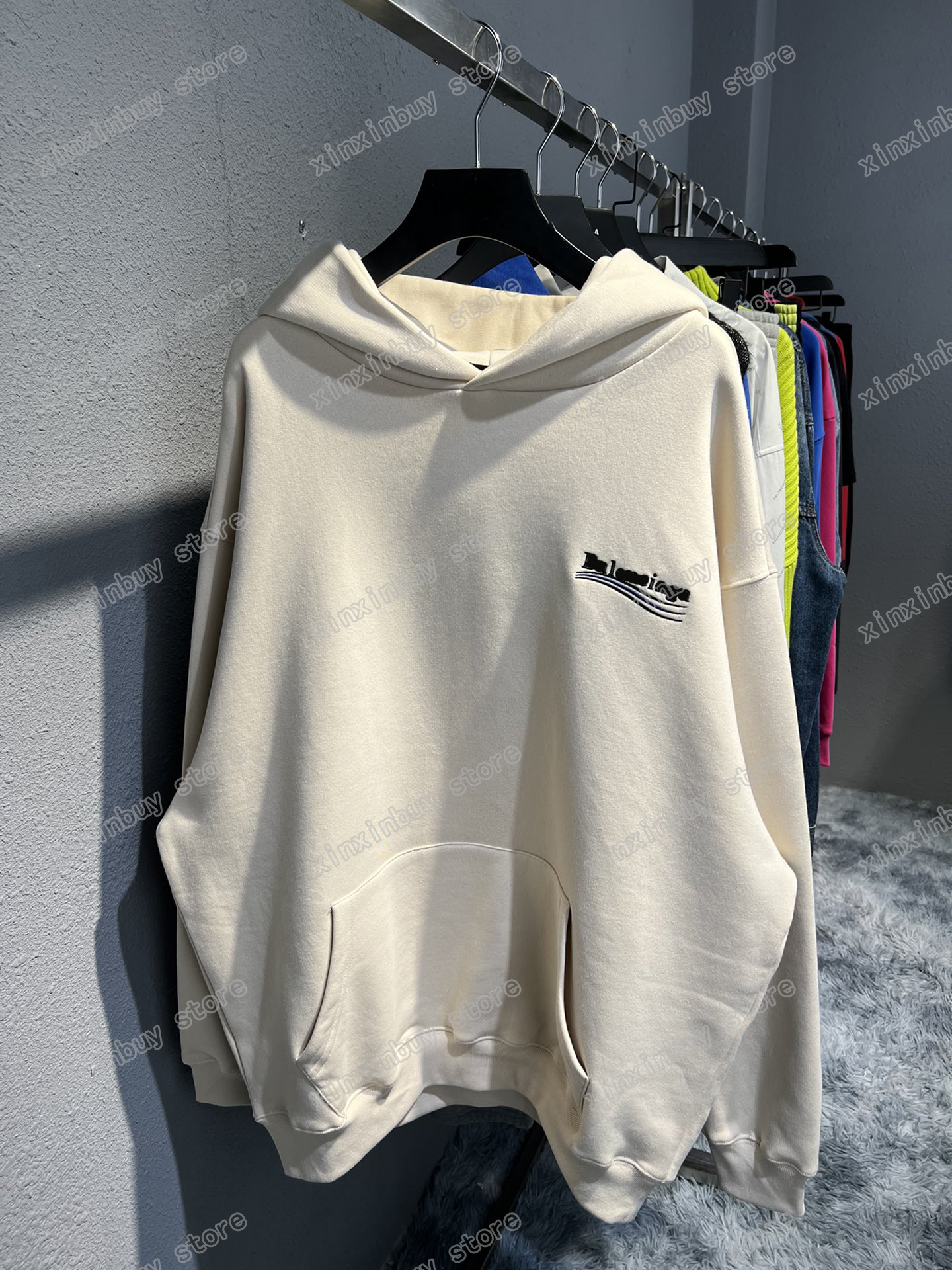 

xinxinbuy Designers Hoodies Men Women Sea Wave embroidery Paris long Sleeve cotton Fleece khaki Black oversize S-2X, B02