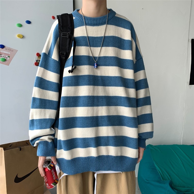 Men's Sweaters Fashion Pullover Red And Black Stripe Knitted Sweater Men Women's Autumn Winter Round Neck Casual Trend Clothing Plus Size