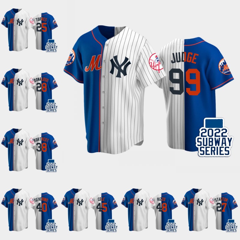 

99 #Aaron Judge2022 Subway Series Yankees Split Jersey Giancarlo Stanton Isiah Kiner-Falefa Marwin Gonzalez Gleyber Torres Josh Donaldson Ben Rortvedt Gerrit Cole, Custom