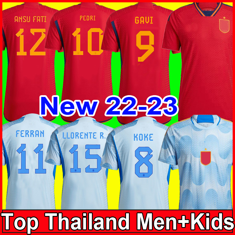 

2022 2023 Spain soccer jerseys Espana #10 PEDRI MORATA FERRAN KOKE GAVI TORRES AZPILICUETA 22 23 WORLD RAMOS CUP fans Player version football shirts men kids kit, 23 away