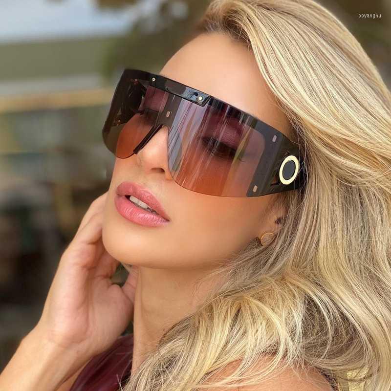 

Sunglasses Fashion One Piece Goggle Female Trendy Oversize Women Brand Square Sun Glasses Men Driving Shades Oculos Feminino