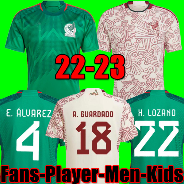 

2022 Mexico Away soccer jersey H.LOZANO CHICHARITO RAUL LOZANO WORLD 22 23 CUP fans player Home 2023 G DOS SANTOS Camisetas de futbol men kids kit sets football shirt, Home player patch