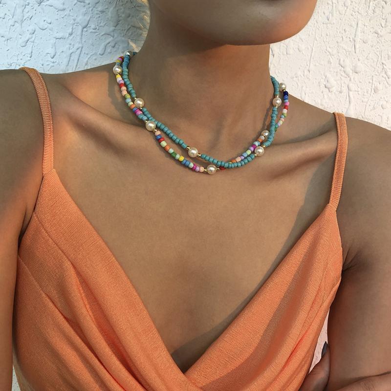 

Chokers Necklaces Bohemian Summer Colorful Beads Choker Necklace Handmade Chocker Boho Jewelry