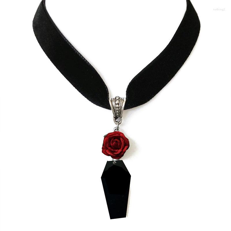 

Chokers Necklaces Coffin Choker Necklace Black Rose Velvet Gothic Victorian Alternative Jewelry