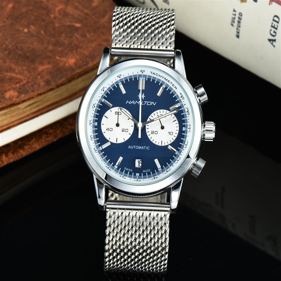 

Five stitches All Dial working Mens Quartz Watch Luxury Watches With calendar Leather Strap and mesh belt Top Brand hamilt High Qu2398
