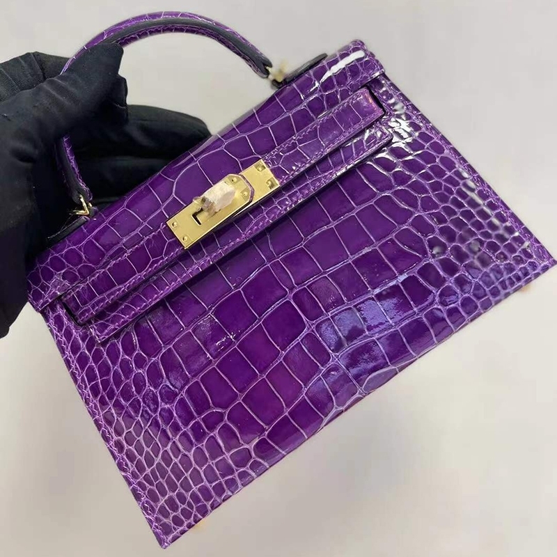 

Designer Kelys Herme Bags Pure manual sewing imported American alligator leather womens bag Mini second generation 19 small shoulder, Black