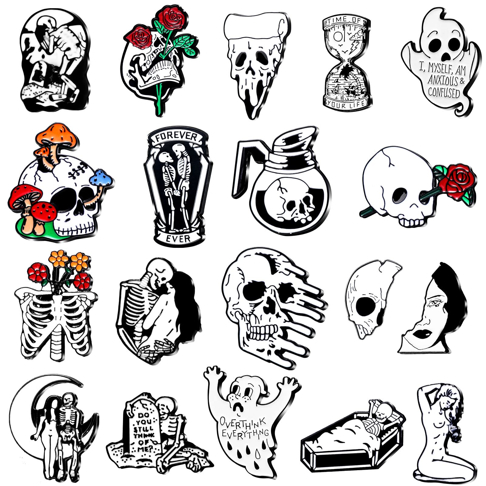 

Pins Brooches Skl Spooky Skeleton Enamel Set Horror Goth Flower Brooch Cute Mini Lapel For Women ameUi