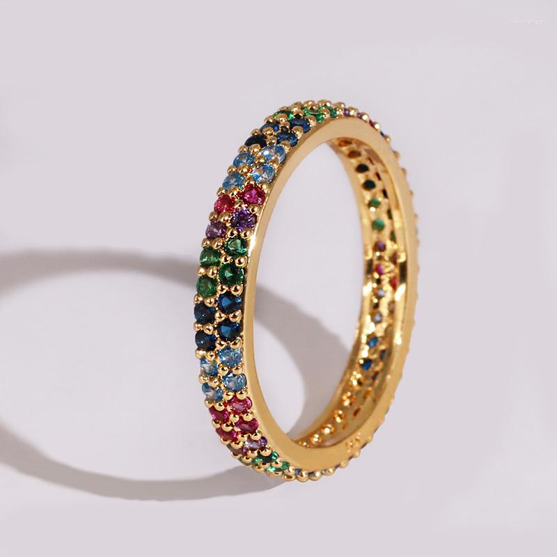 

Wedding Rings Wholesale Ring Gold Band Crystal Woman Fashion Streetwear Gift Rainbow For Women 2022 Cz