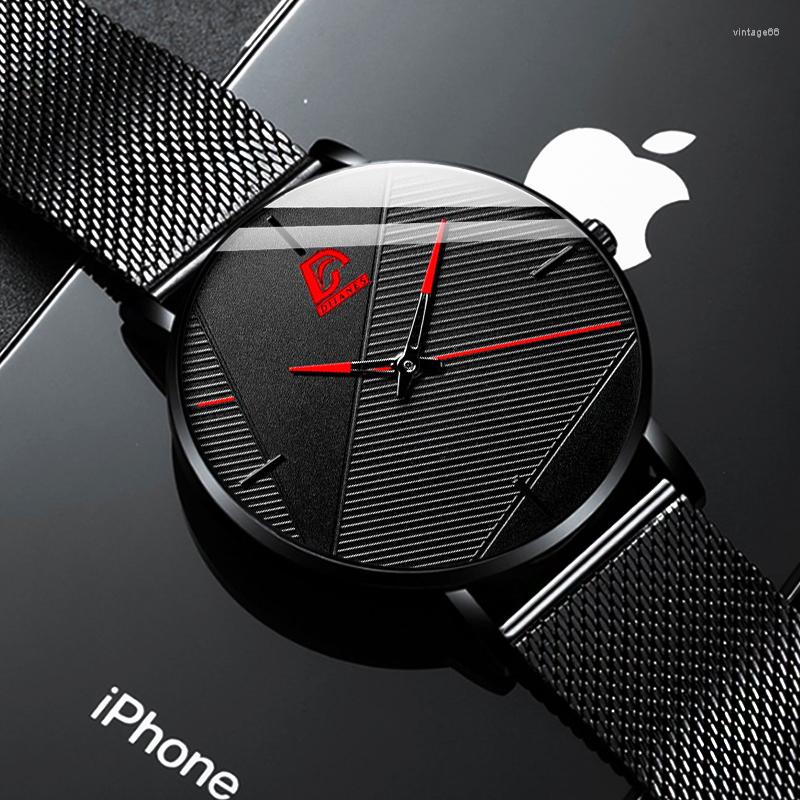 Wristwatches Reloj Hombre Fashion Mens Minimalist Watches Men Stainless Steel Mesh Belt Quartz Watch Man Simple Retro Clock Relogio