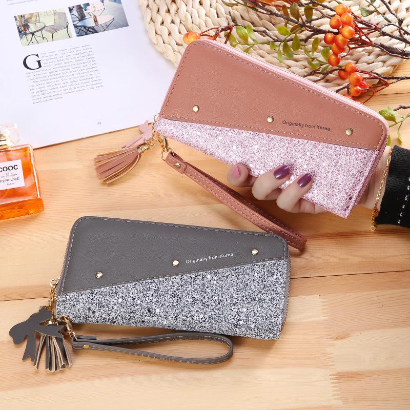 

Wallets 2022 Fashion Luxury Leather Women Long Zipper Coin Purses Tassel Design Clutch Wallet Female Money Holder, Pink